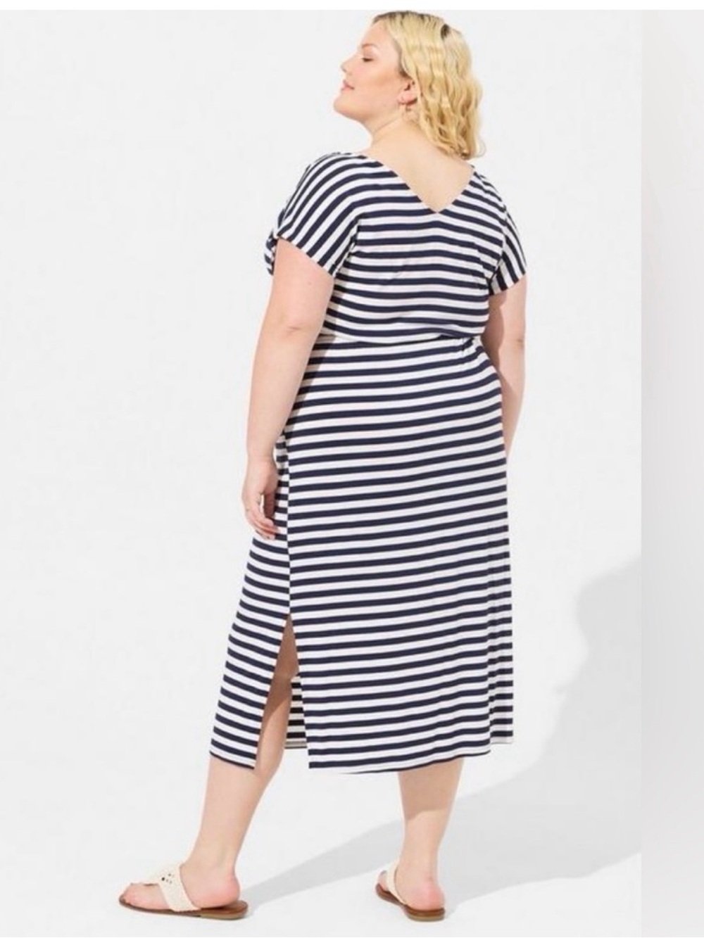 NT Torrid Navy & White Super Soft Striped V-Neck Dolman Midi Dress